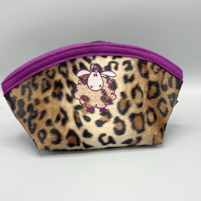 kleiner Projektbeutel in flauschigem LEO und bestickt  (innen Rosa)