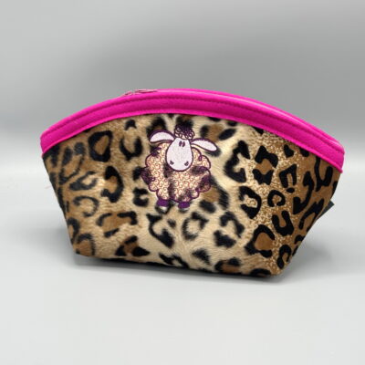 kleiner Projektbeutel in flauschigem LEO und bestickt  (innen Pink)